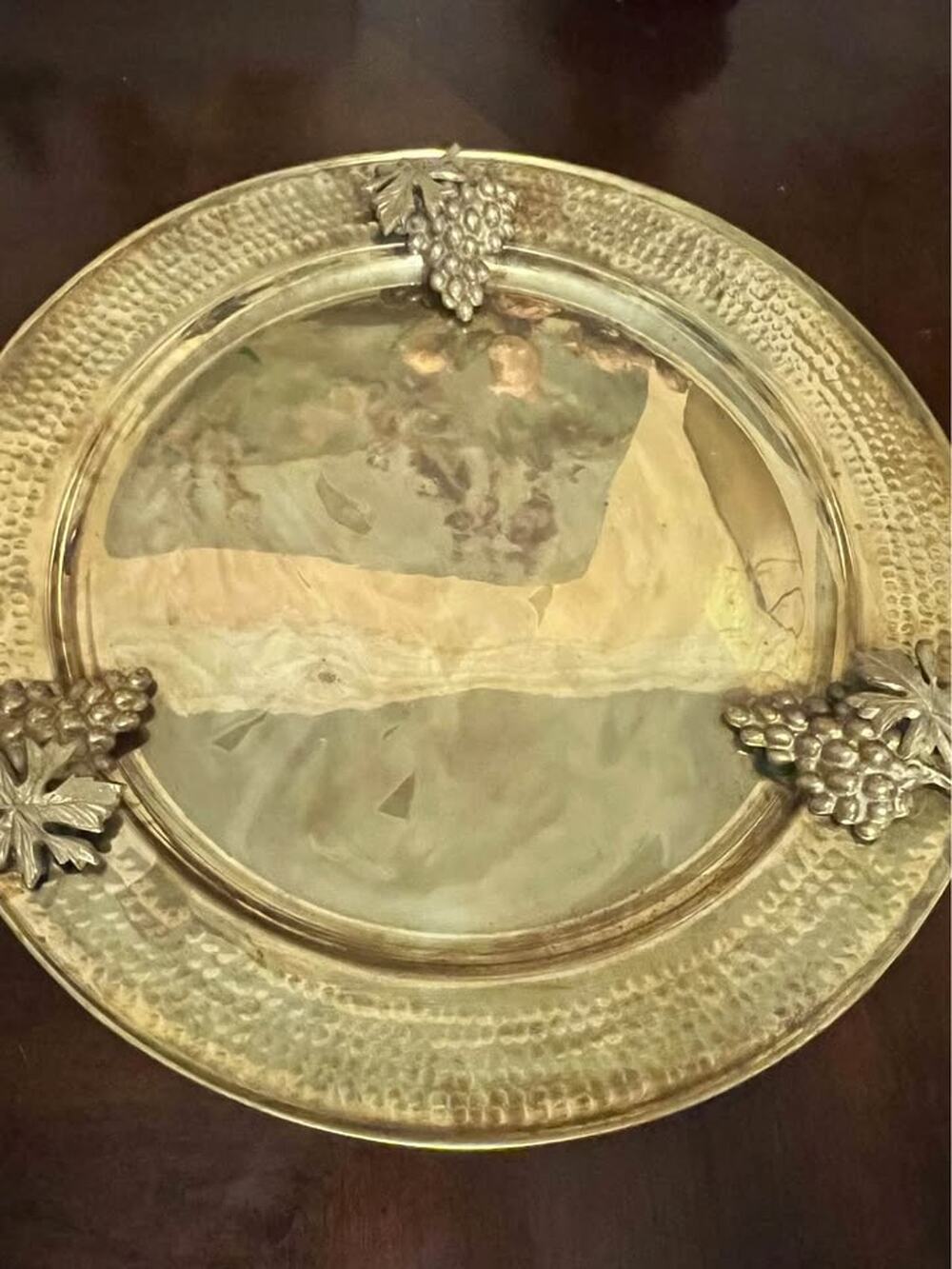 Vintage Brass Large Wall Tray – Grape & Leaf Motif